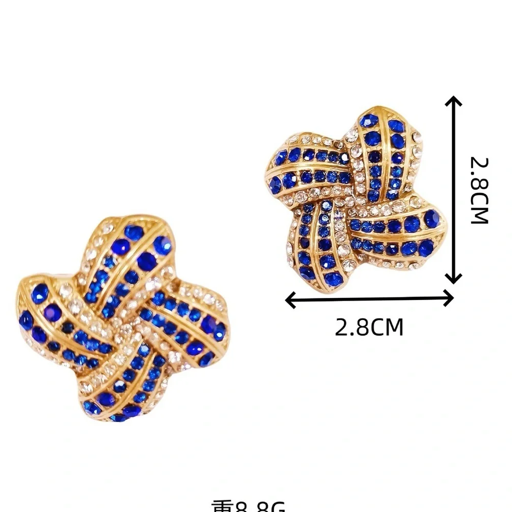 Cubic Zirconia Statement Stud Earrings – Blue & Clear Crystals ✨ - Picture 5 of 11